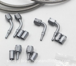 DOT SAE J1401 Standard AN3 1/8 Hydraulic Stainless Steel Braided Brake Hose Line PTFE Brake Hose 3/8-24 UNF Straight 45° 90° degreeFemale Swivel Nut Terminal Joint Connector Crimp Fittings